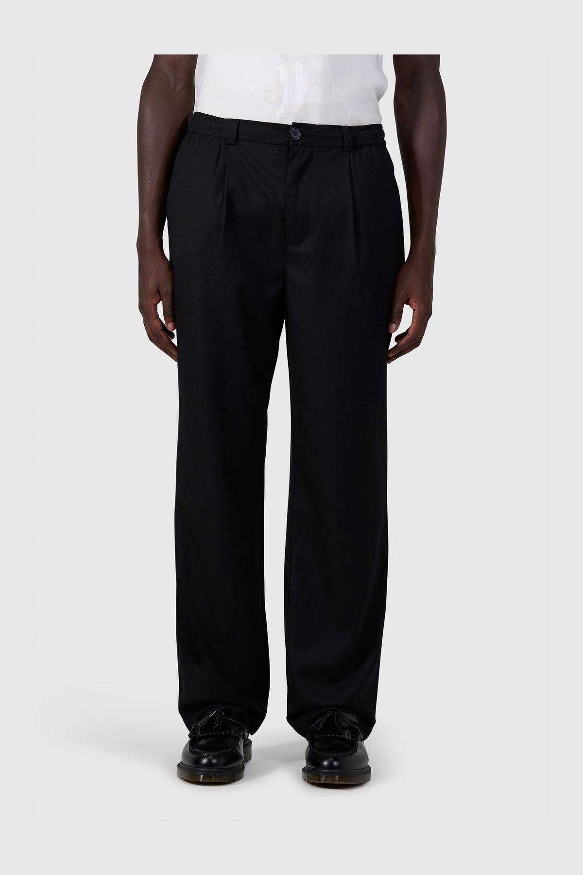 Pleated twill pants Black
