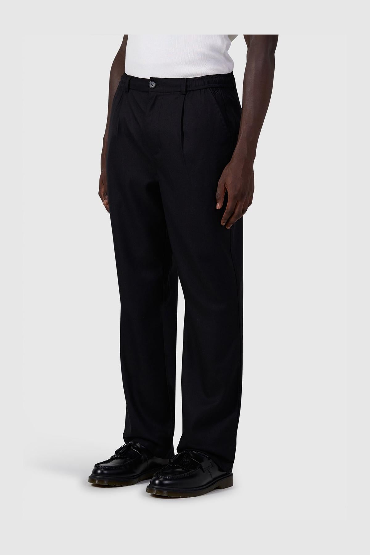 Pleated twill pants Black