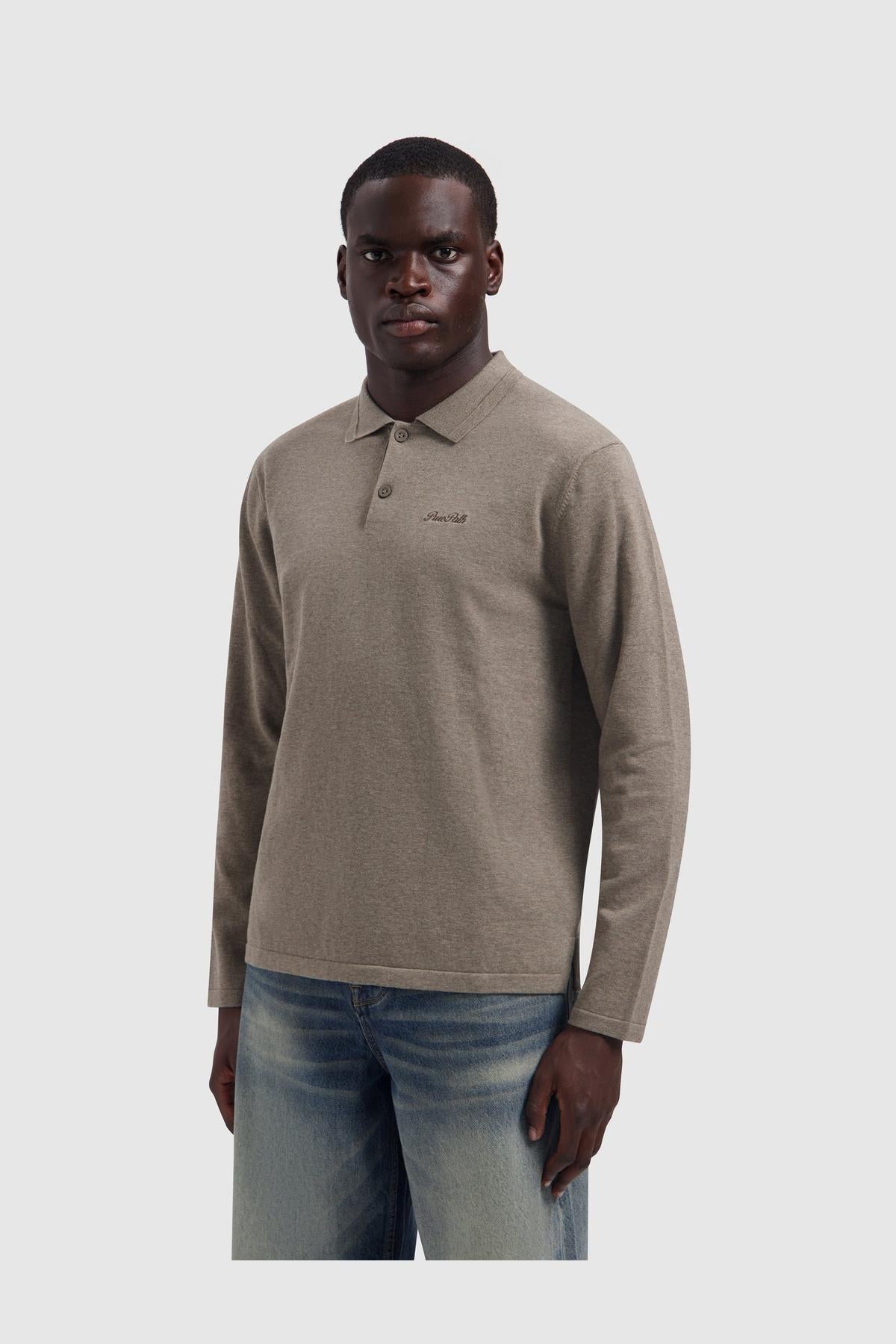 Light weight Knit Polo Taupe Melange