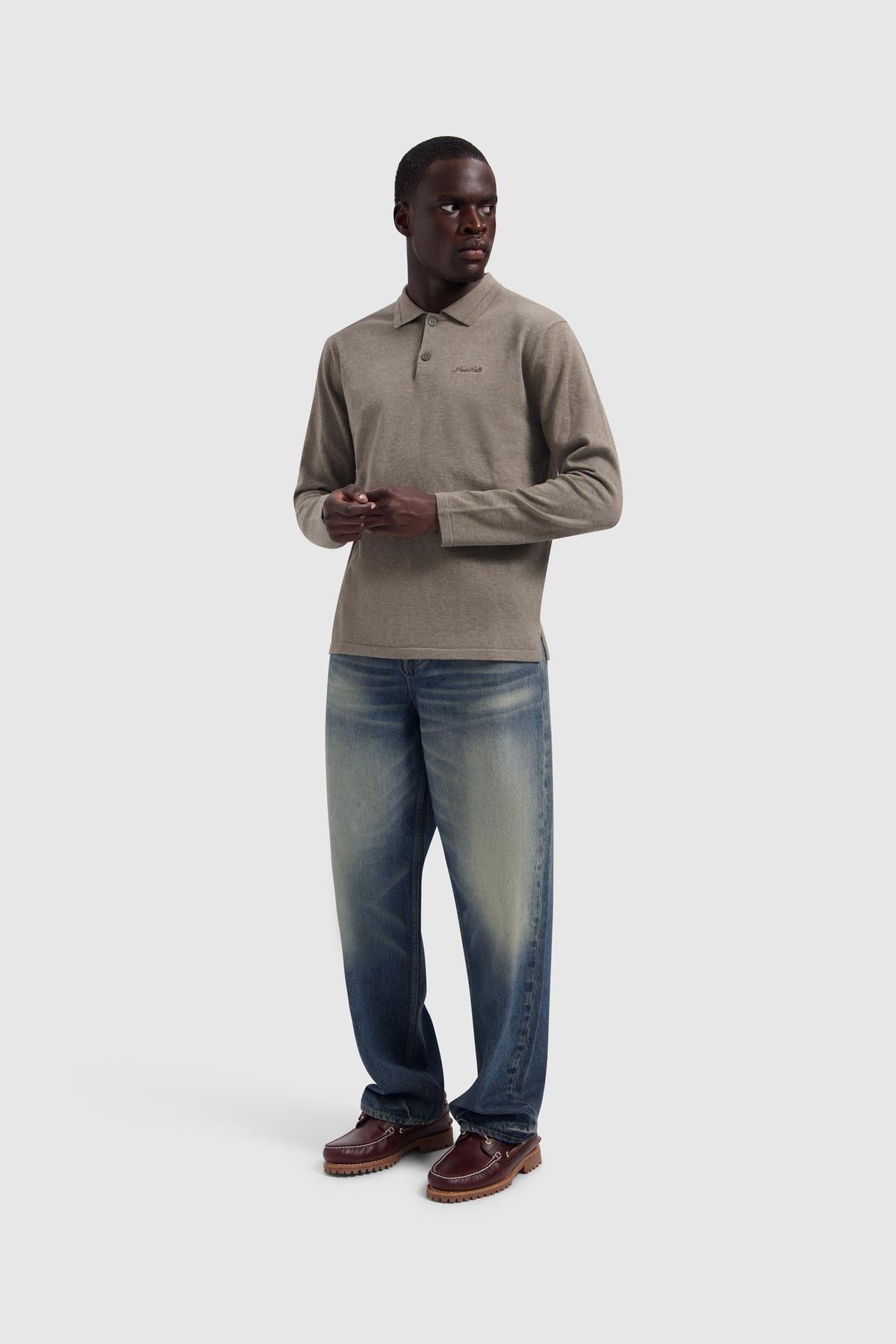 Light weight Knit Polo Taupe Melange