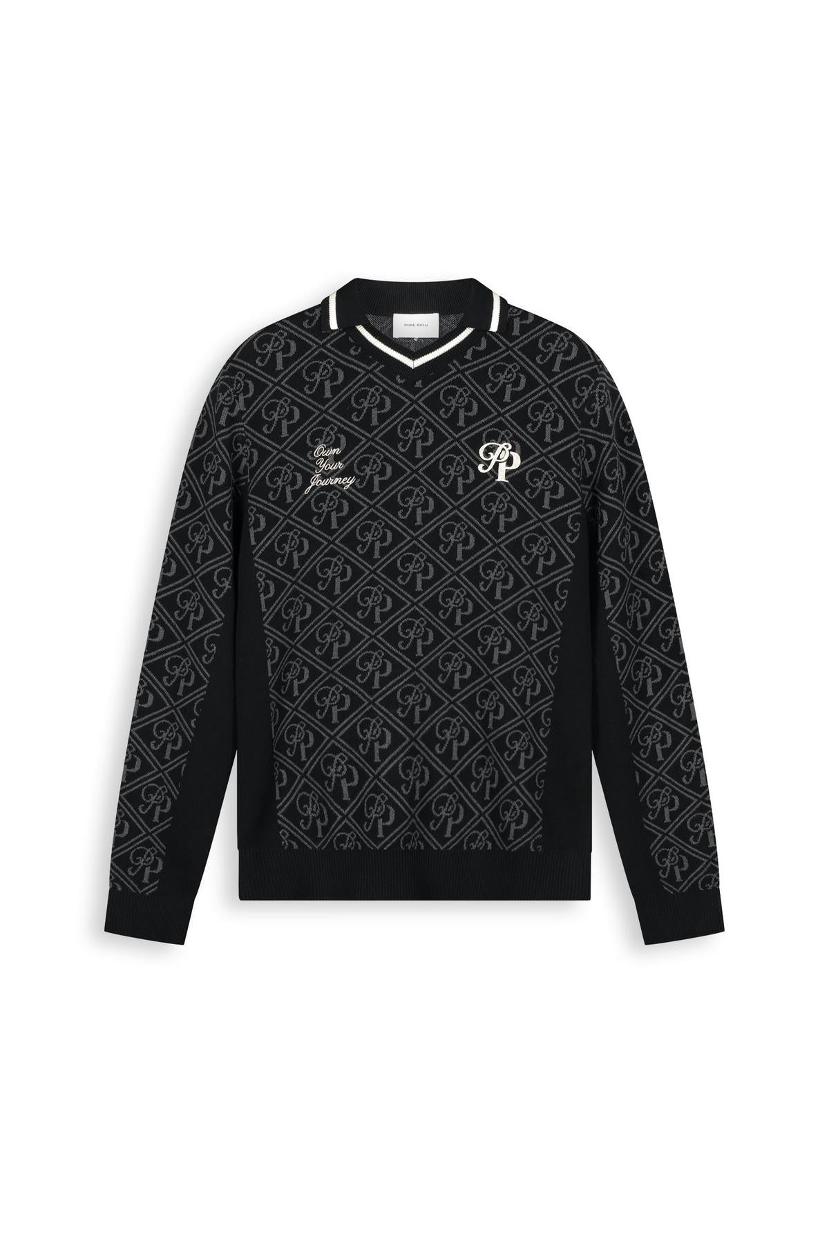 Jacquard Football Knit Polo Black