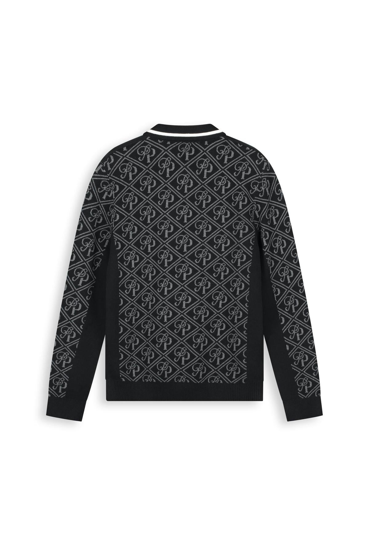 Jacquard Football Knit Polo Black