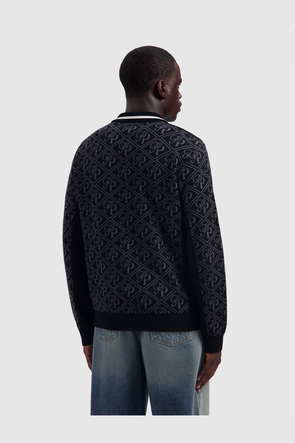 Jacquard Football Knit Polo Black