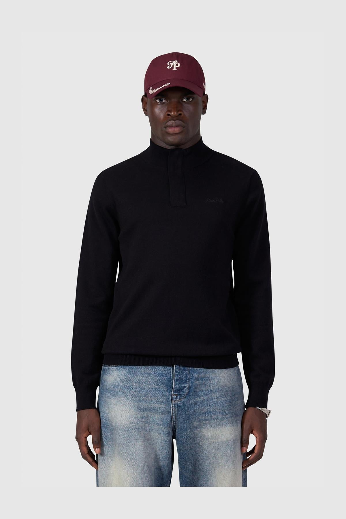 Light weight Hidden Half-zip Knit Black