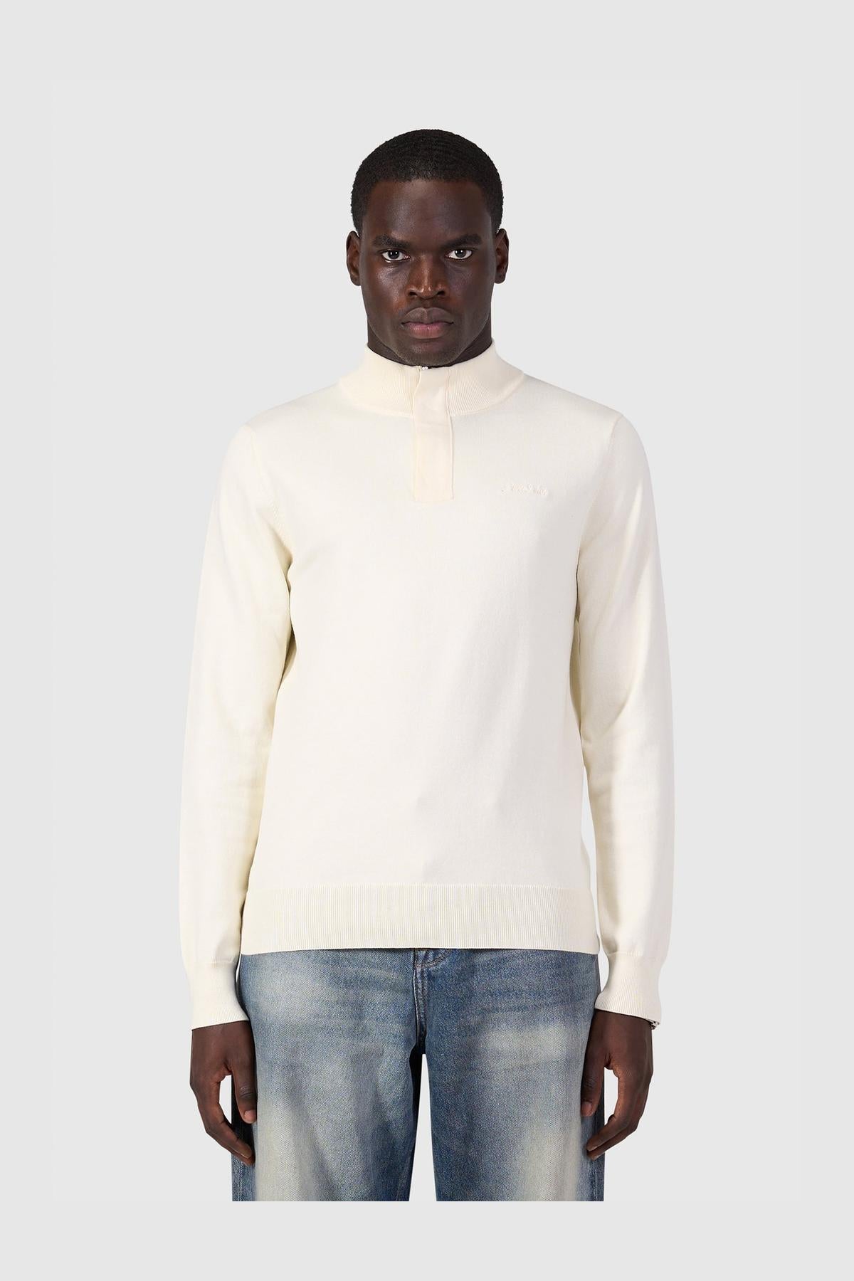 Light weight Hidden Half-zip Knit Ecru