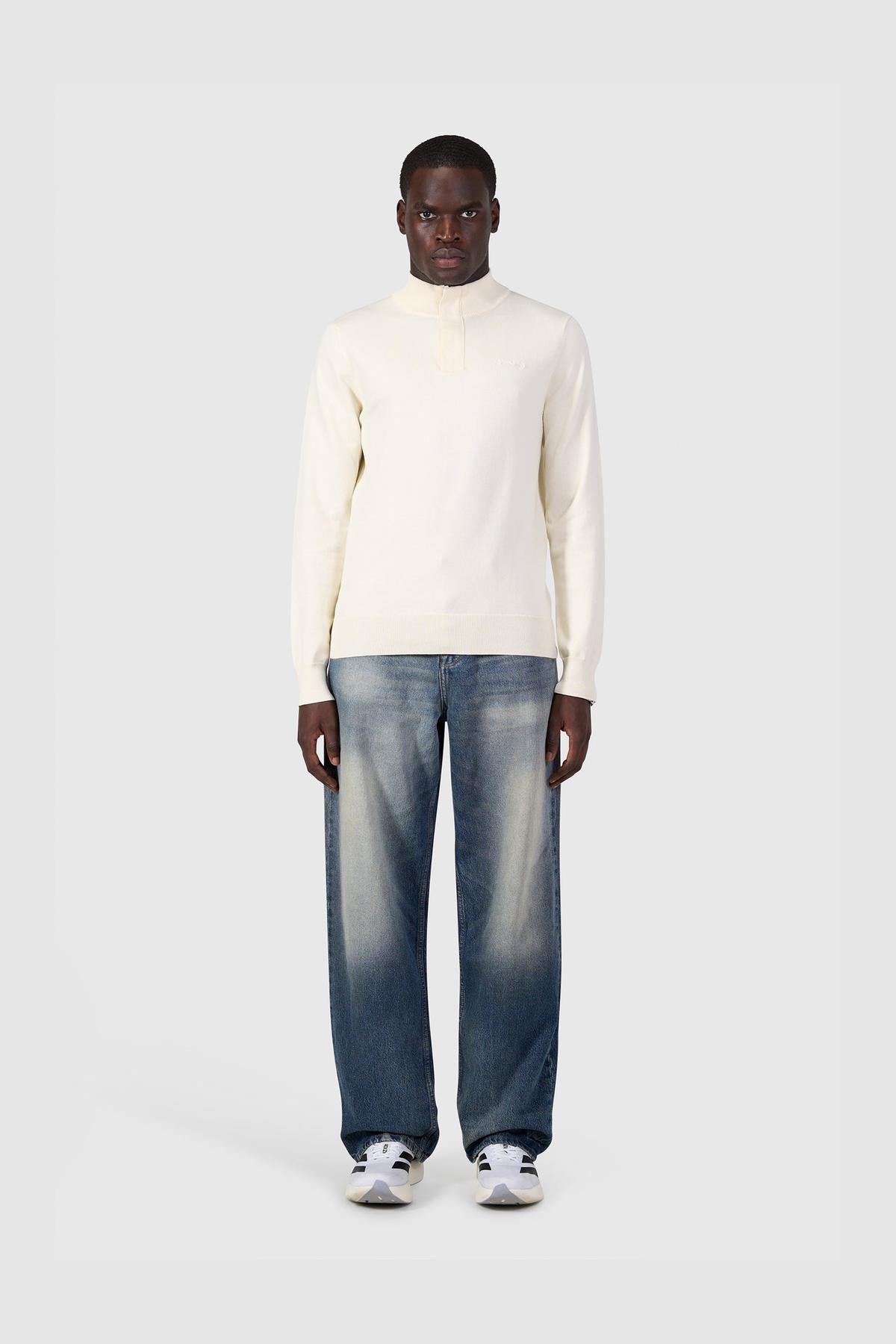 Light weight Hidden Half-zip Knit Ecru