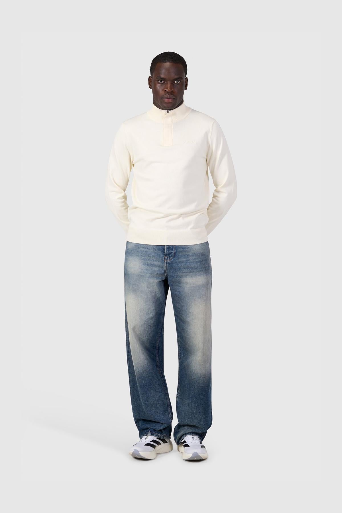 Light weight Hidden Half-zip Knit Ecru