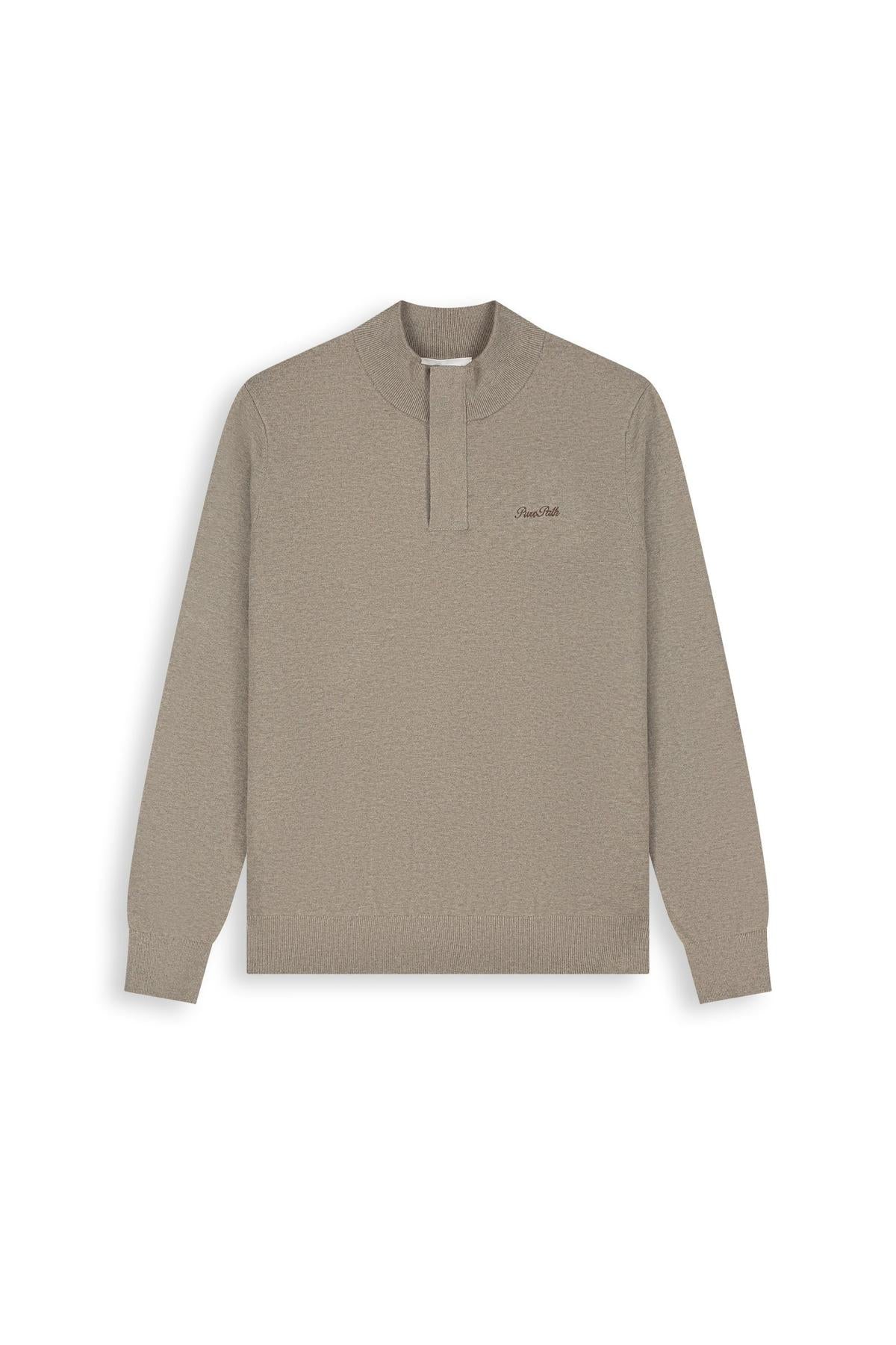 Light weight Hidden Half-zip Knit Taupe Melange