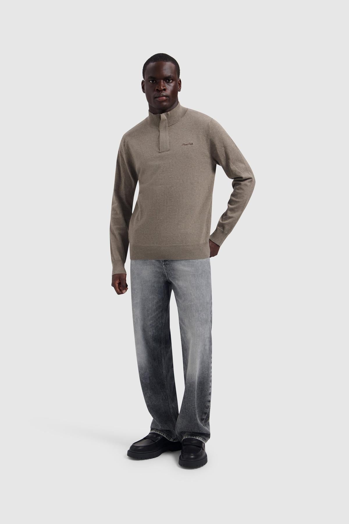 Light weight Hidden Half-zip Knit Taupe Melange