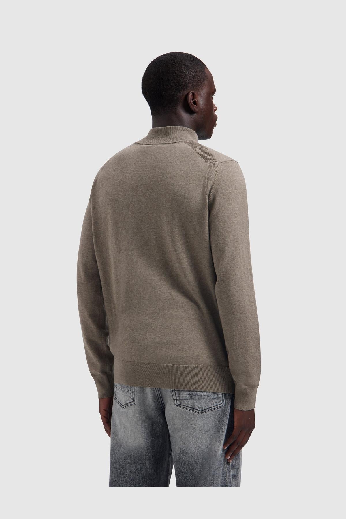 Light weight Hidden Half-zip Knit Taupe Melange