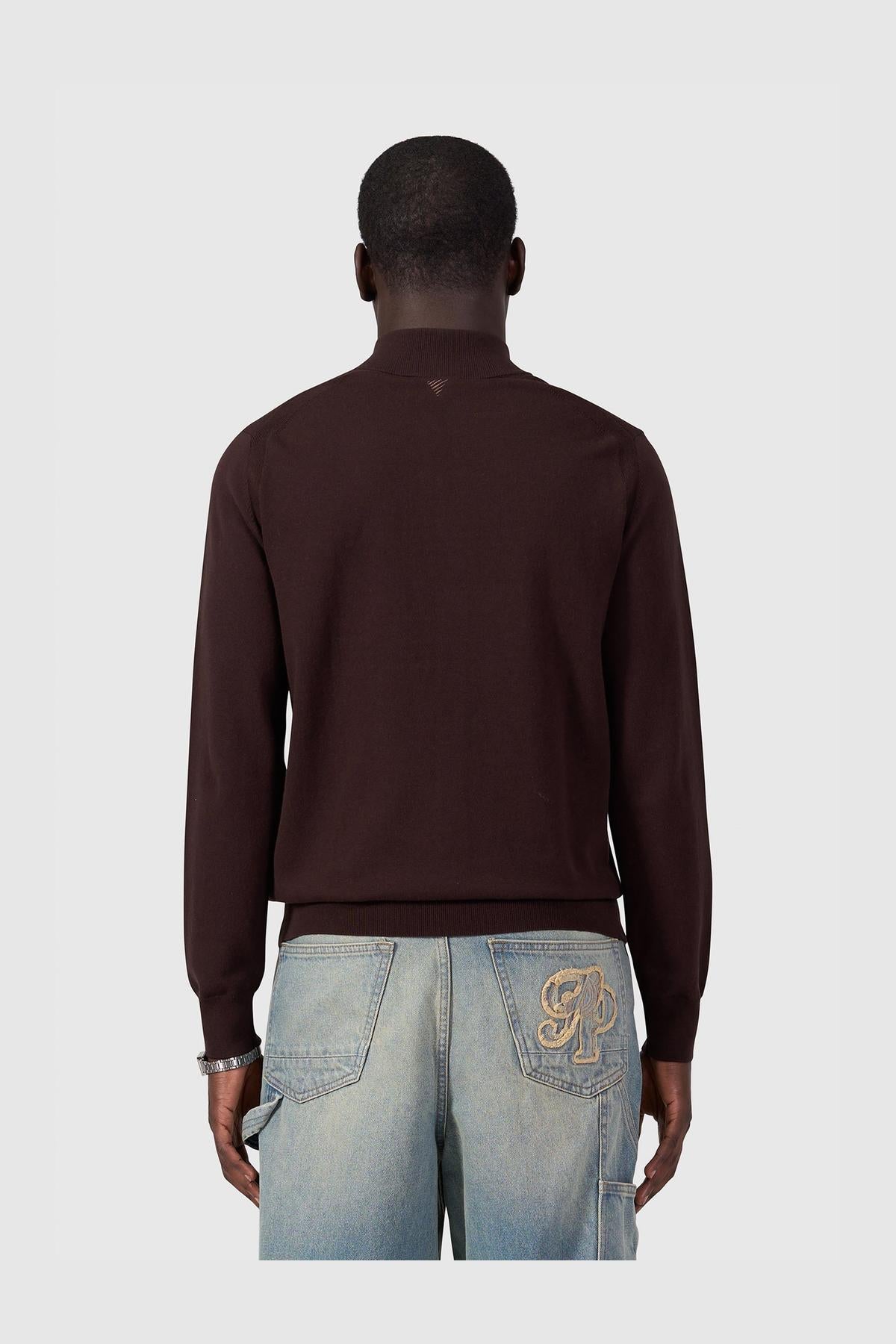 Light weight Hidden Half-zip Knit Dark Brown