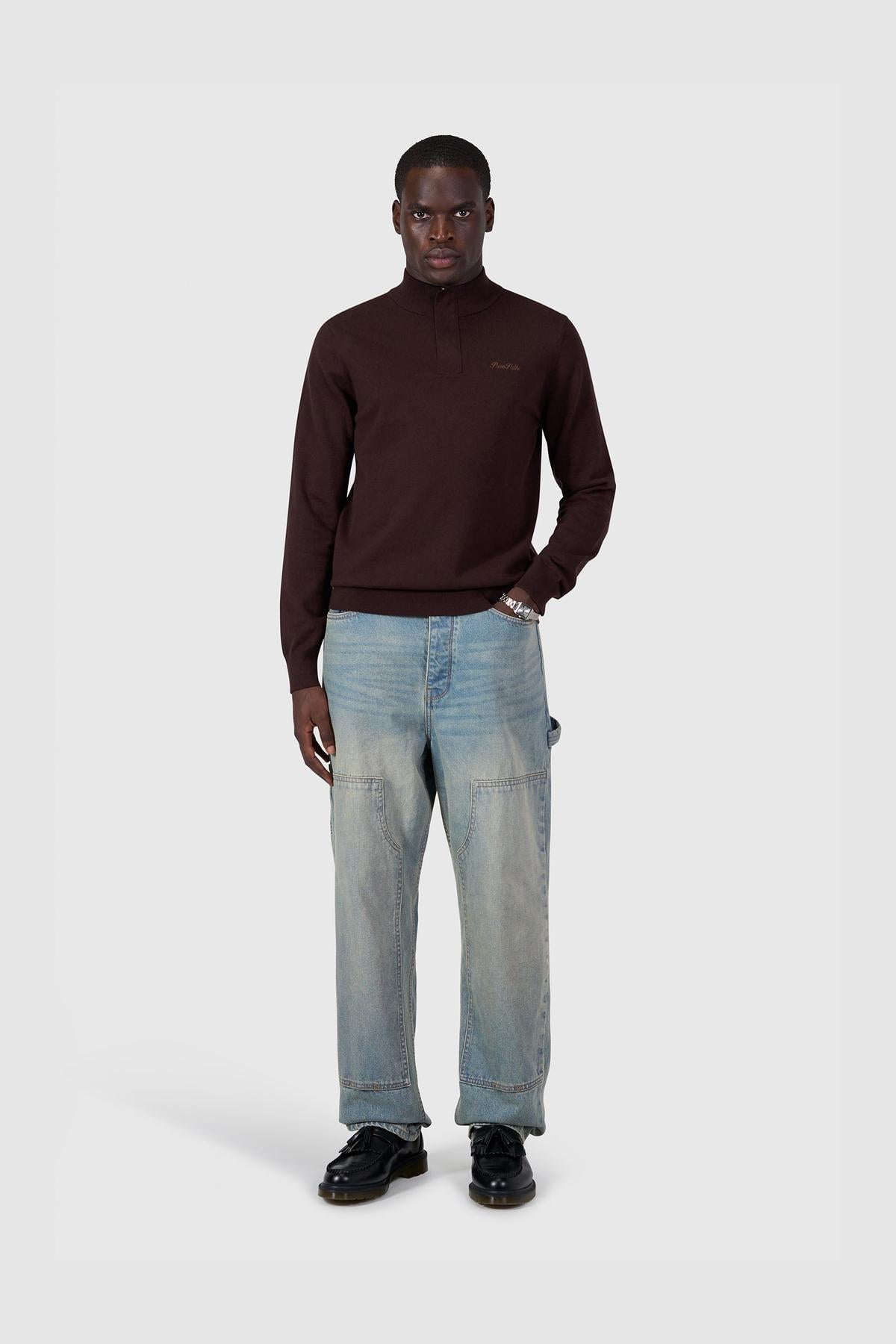 Light weight Hidden Half-zip Knit Dark Brown