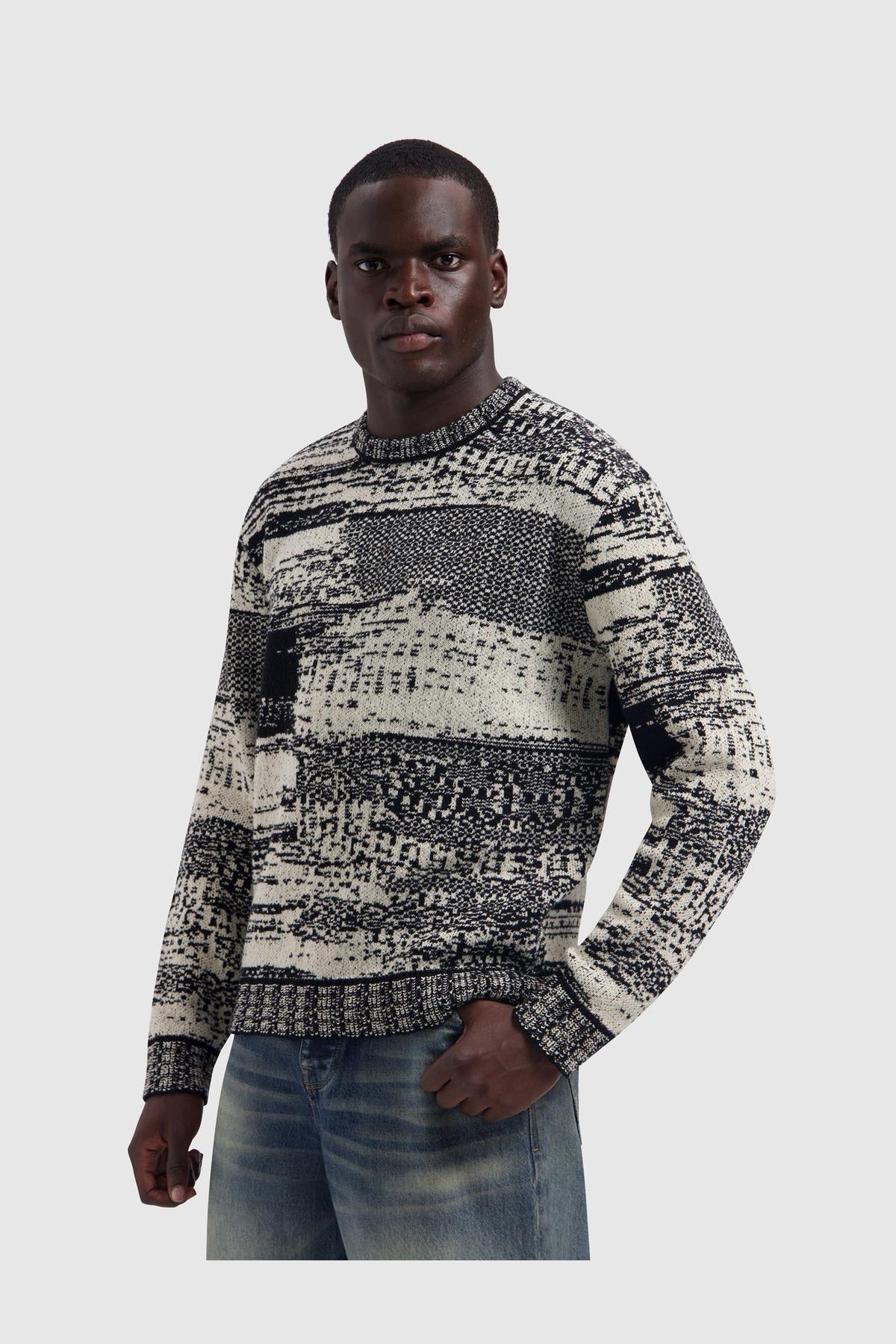 Jacquard Geometric Knit Sweater Black