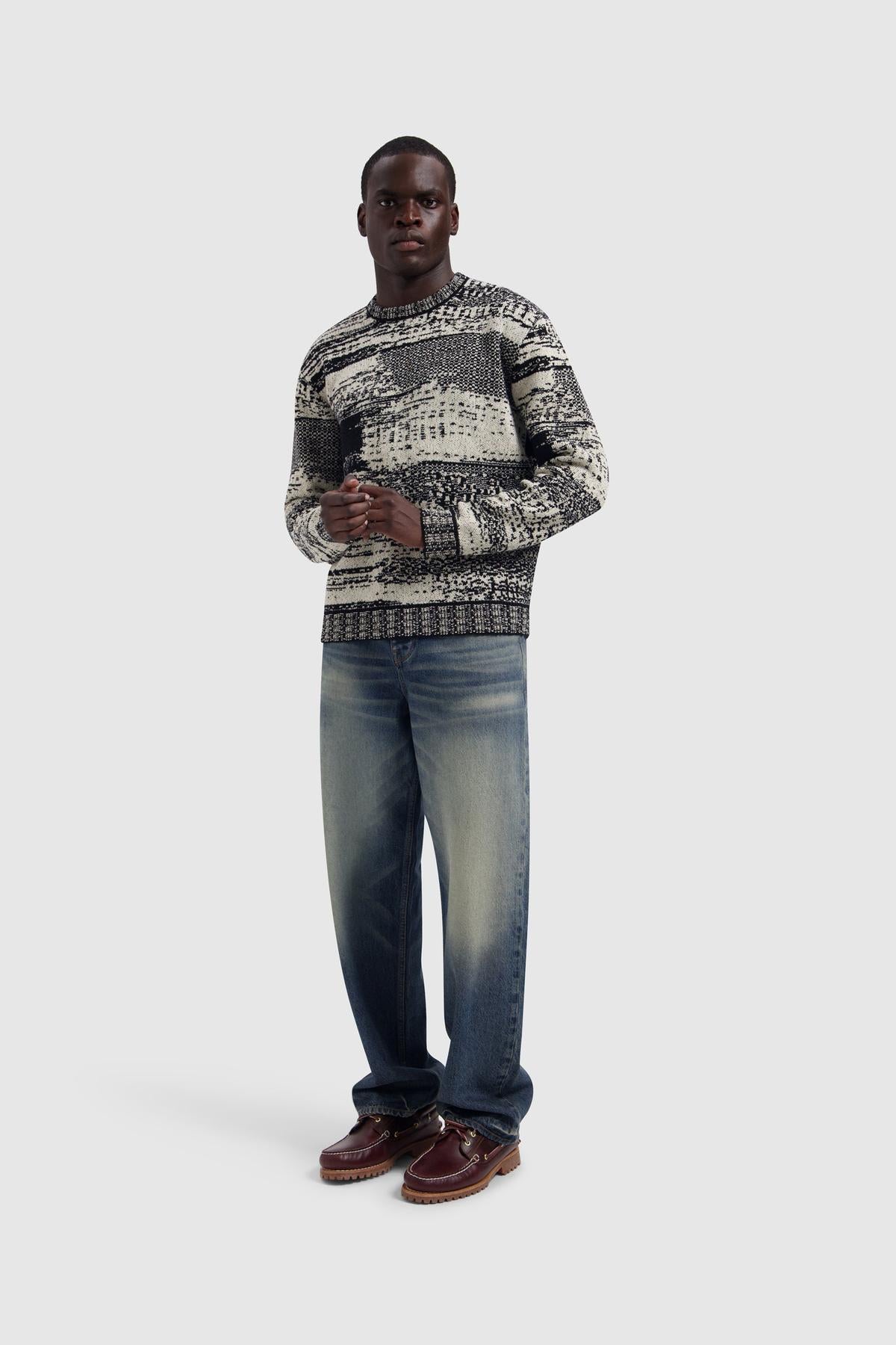Jacquard Geometric Knit Sweater Black