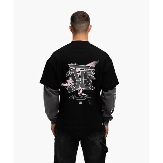Above All Limits Double Layer Long Sleeve T-Shirt - Black Acid Wash-Jorcustom-Mansion Clothing