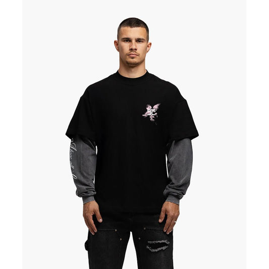 Above All Limits Double Layer Long Sleeve T-Shirt - Black Acid Wash-Jorcustom-Mansion Clothing