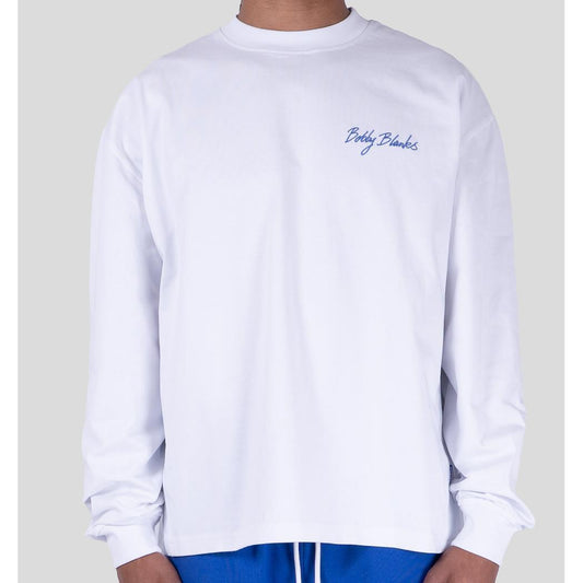 BOOKMARK LONGSLEEVE WHITE/COBALT-Bobby Blanks-Mansion Clothing