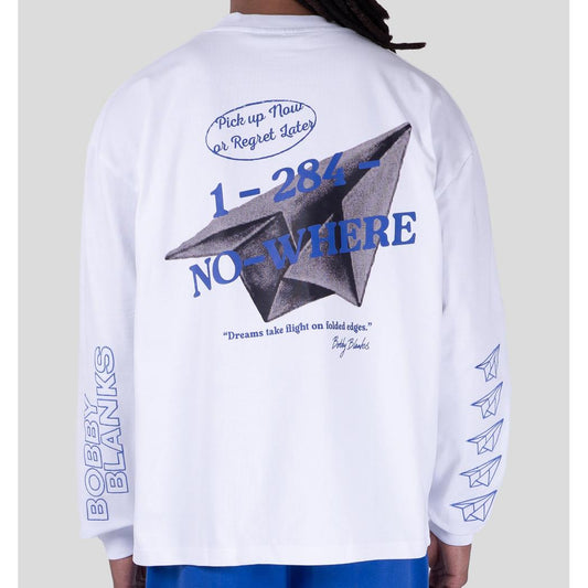 BOOKMARK LONGSLEEVE WHITE/COBALT-Bobby Blanks-Mansion Clothing