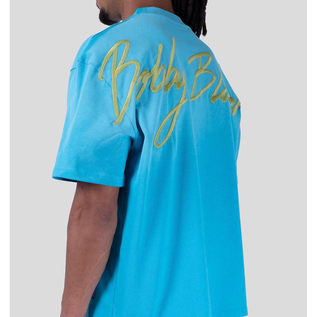 BRIXTON TEE AQUA/CHARTREUSE-Bobby Blanks-Mansion Clothing
