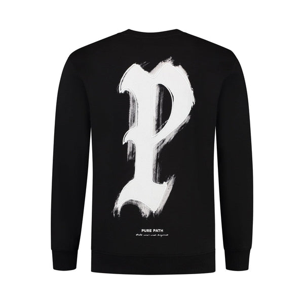Brushstroke Initial Sweater - Black-Pure Path-Mansion Clothing