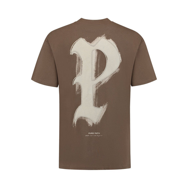 Brushstroke Initial T-shirt - Brown-Pure Path-Mansion Clothing