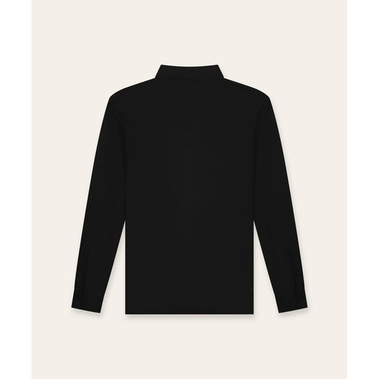 Buttoned Longsleeve Polo Black-Tria D'oro-Mansion Clothing