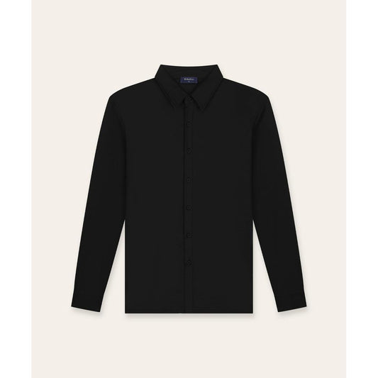 Buttoned Longsleeve Polo Black-Tria D'oro-Mansion Clothing