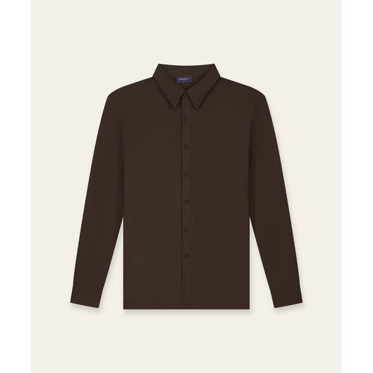 Buttoned Longsleeve Polo Brown-Tria D'oro-Mansion Clothing