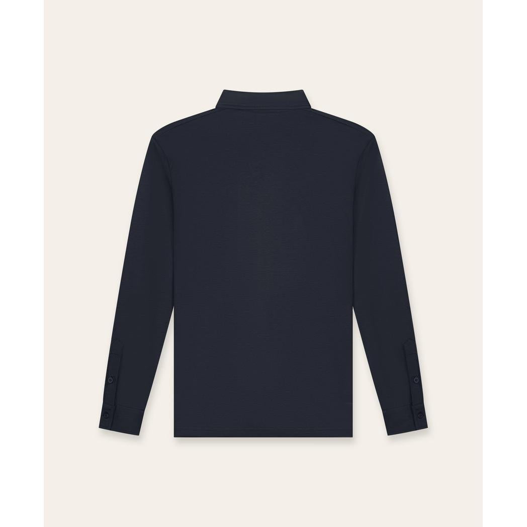 Buttoned Longsleeve Polo Navy-Tria D'oro-Mansion Clothing