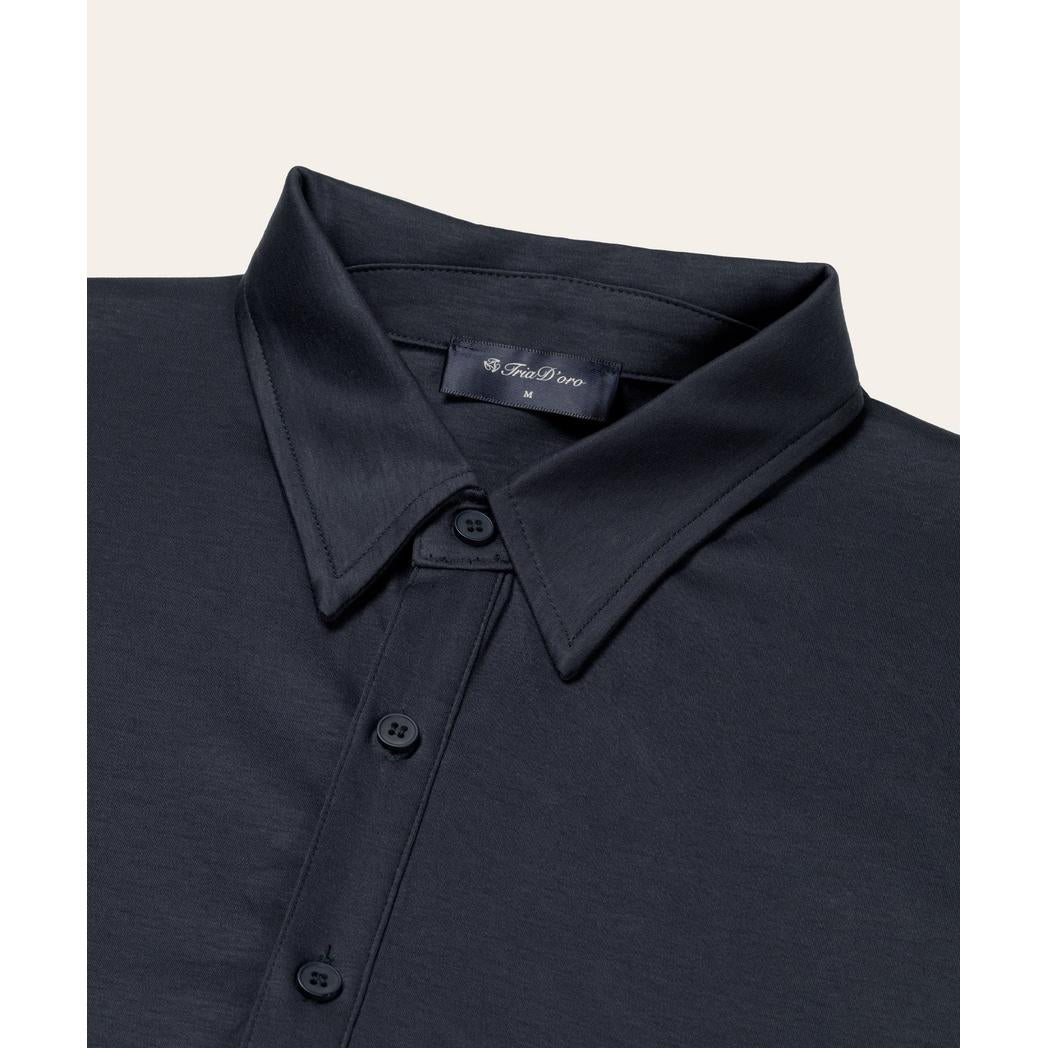 Buttoned Longsleeve Polo Navy-Tria D'oro-Mansion Clothing