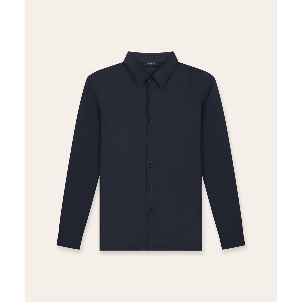 Buttoned Longsleeve Polo Navy-Tria D'oro-Mansion Clothing