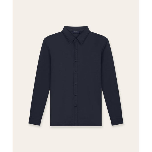 Buttoned Longsleeve Polo Navy-Tria D'oro-Mansion Clothing