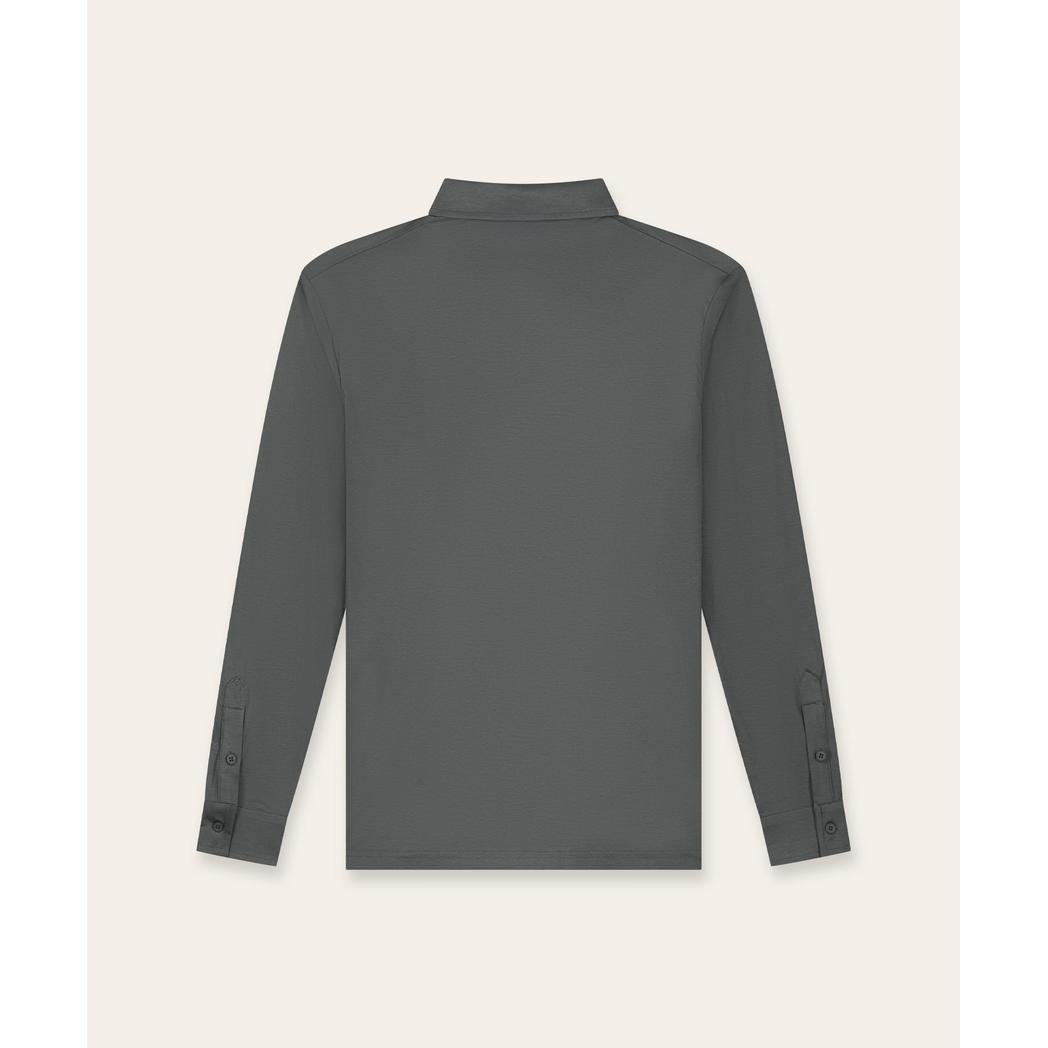 Buttoned Longsleeve Polo Slate Grey-Tria D'oro-Mansion Clothing