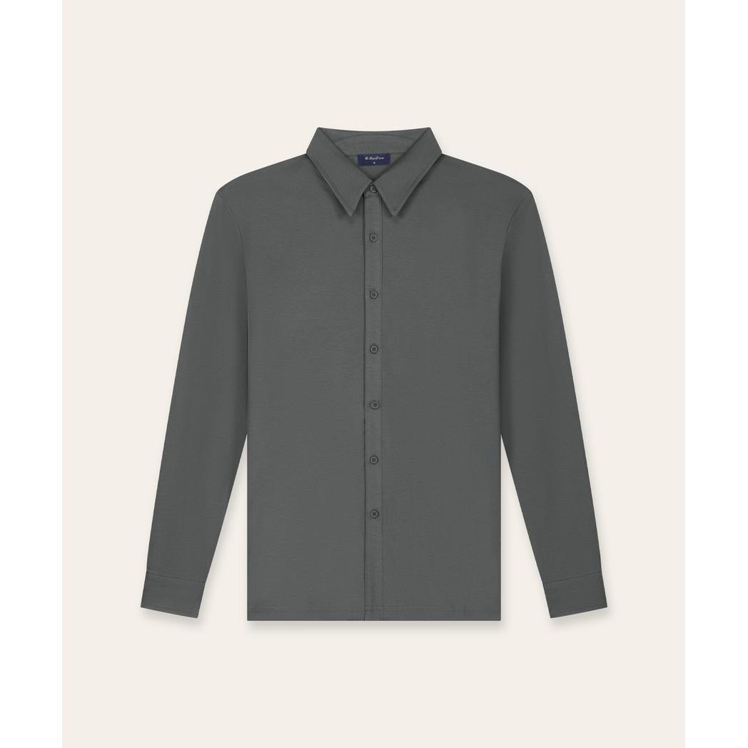 Buttoned Longsleeve Polo Slate Grey-Tria D'oro-Mansion Clothing