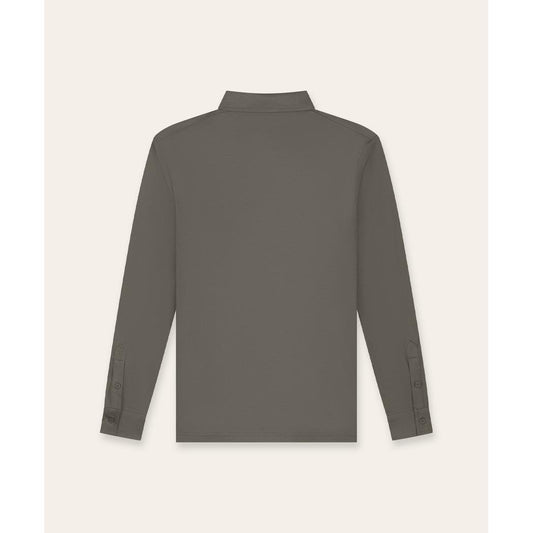 Buttoned Longsleeve Polo Taupe-Tria D'oro-Mansion Clothing