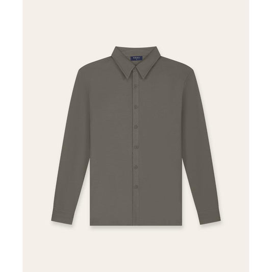 Buttoned Longsleeve Polo Taupe-Tria D'oro-Mansion Clothing