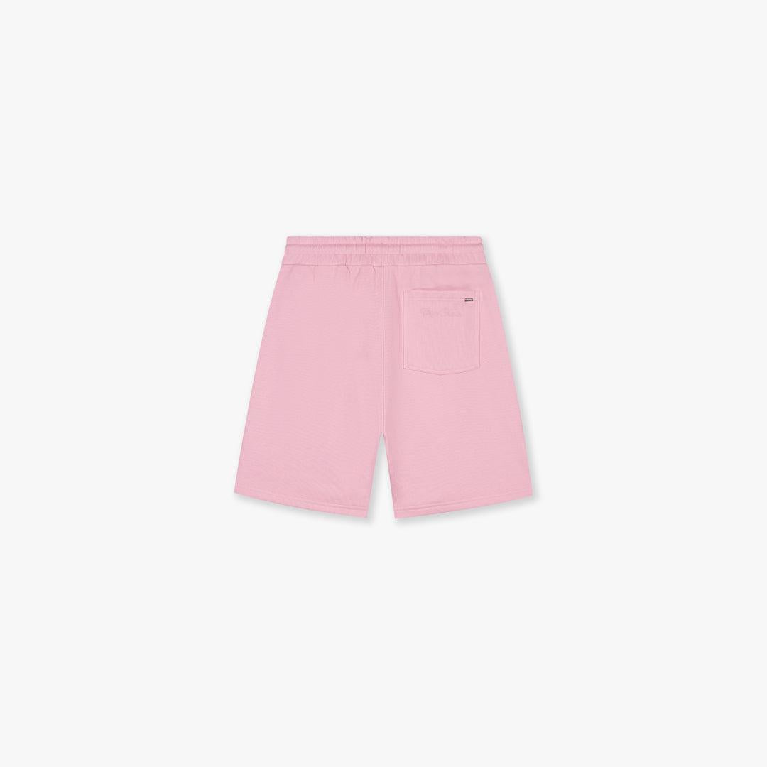 Croyez Contour De La Fleur pink shorts with elastic waist, single back pocket, and subtle logo embroidery.