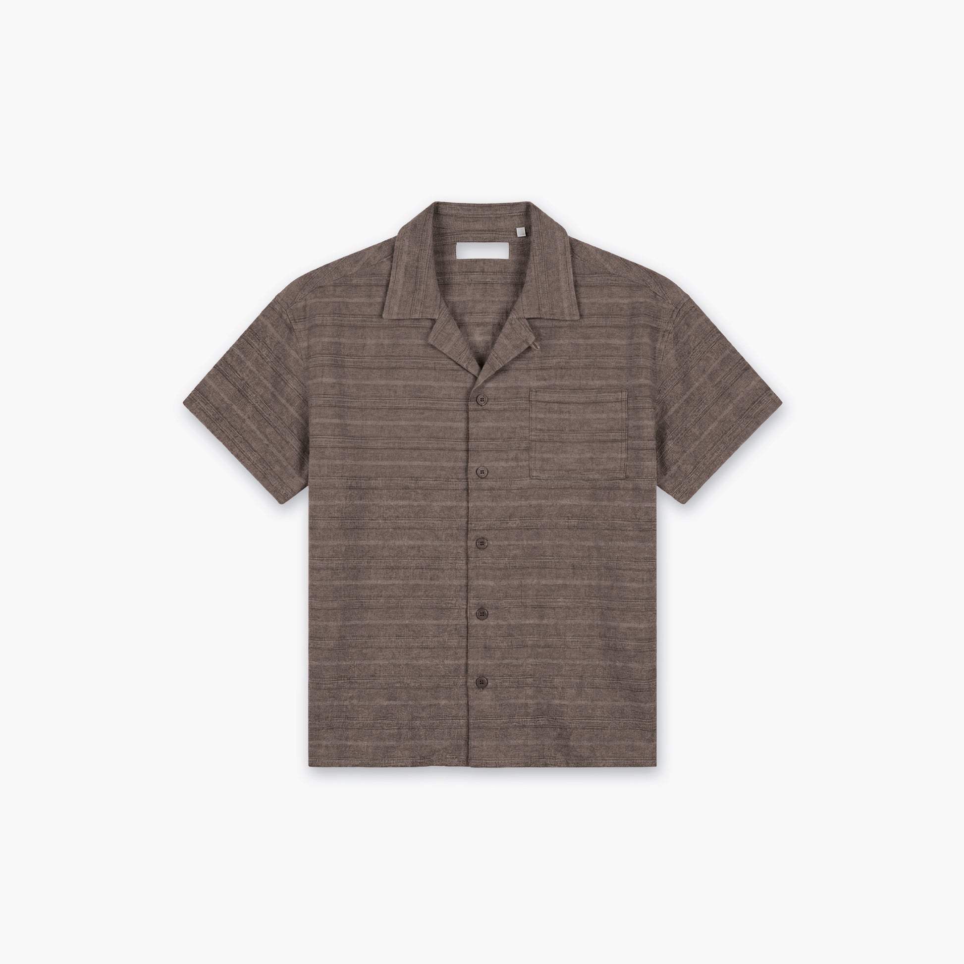 Vintage brown flannel shirt with short sleeves, open collar, and a chest pocket.