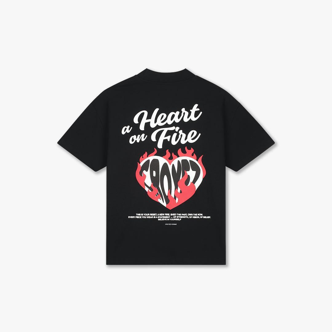 Croyez Heart On Fire T-Shirt Vintage Black