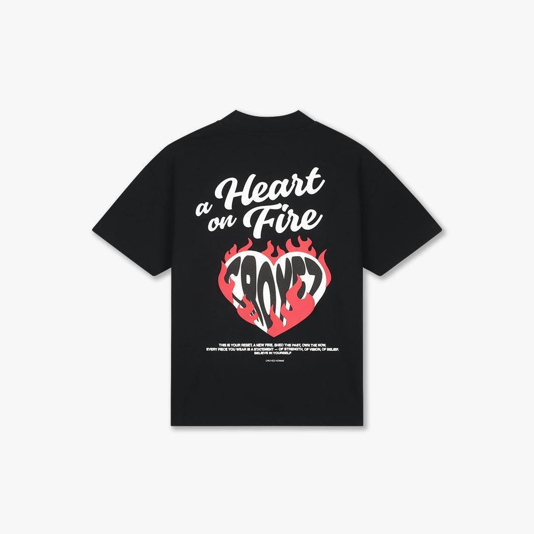 Croyez Heart On Fire T-Shirt Vintage Black-Croyez-Mansion Clothing