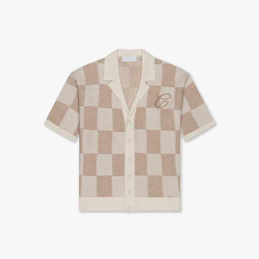 Croyez Knitted Checkerboard Shirt Off-White/Beige-Croyez-Mansion Clothing