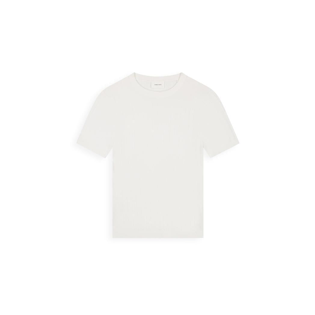 Drop-needle Knit T-shirt Off White
