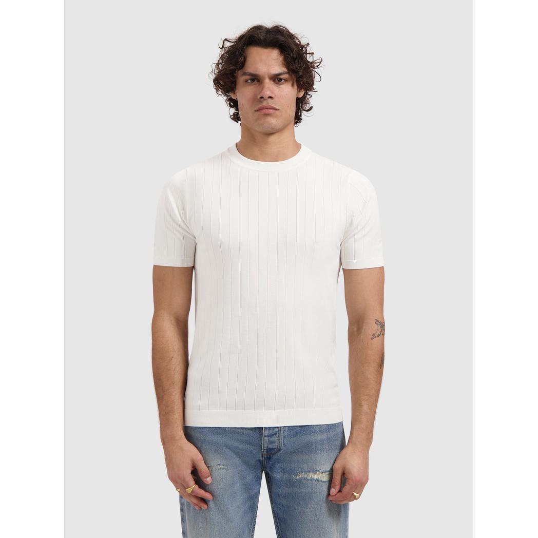 Drop-needle Knit T-shirt Off White
