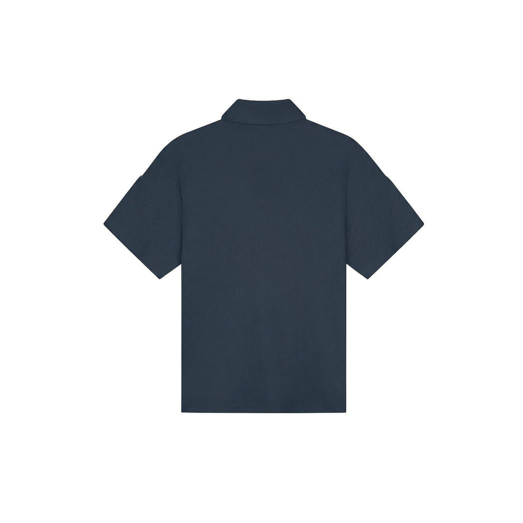Emblem Seersucker Buttonless Polo Navy