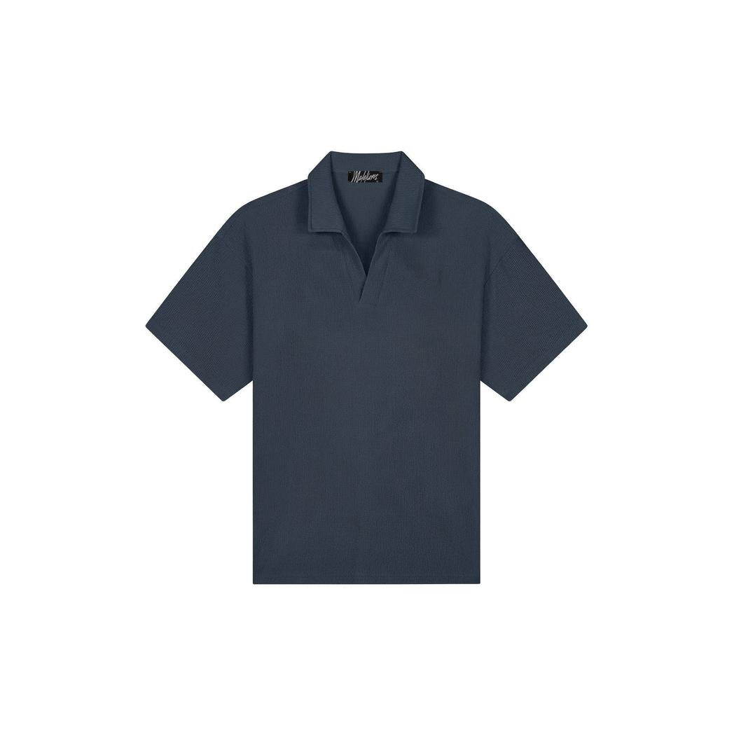 Emblem Seersucker Buttonless Polo Navy