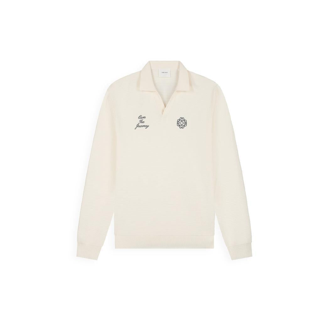 Embroidered Braided Knit Polo Off White