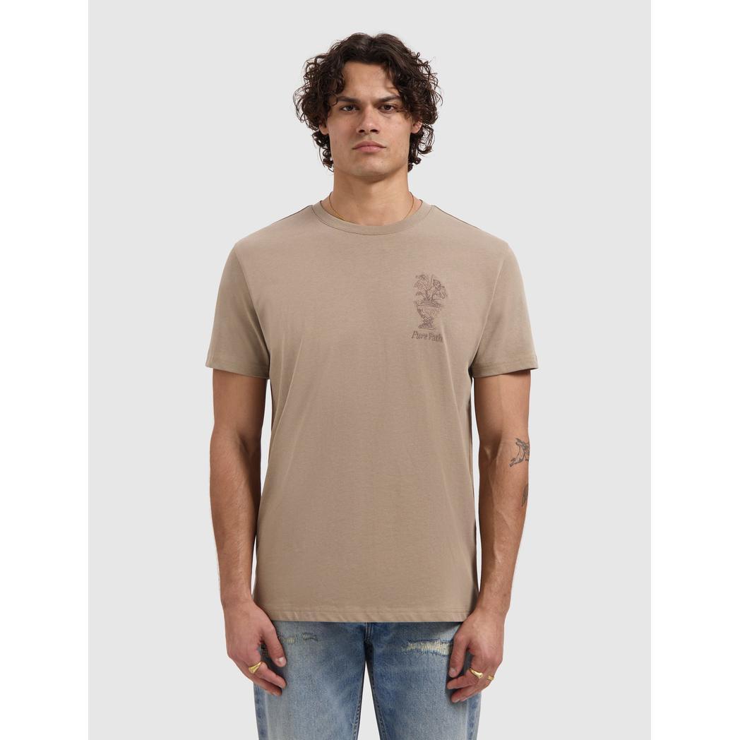 Embroidered Vase T-shirt Taupe-Pure Path-Mansion Clothing