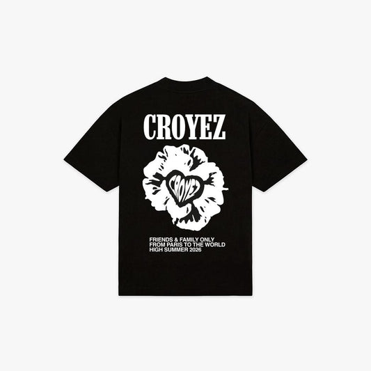 Flower and Heart T-Shirt Black-CROYEZ-Mansion Clothing