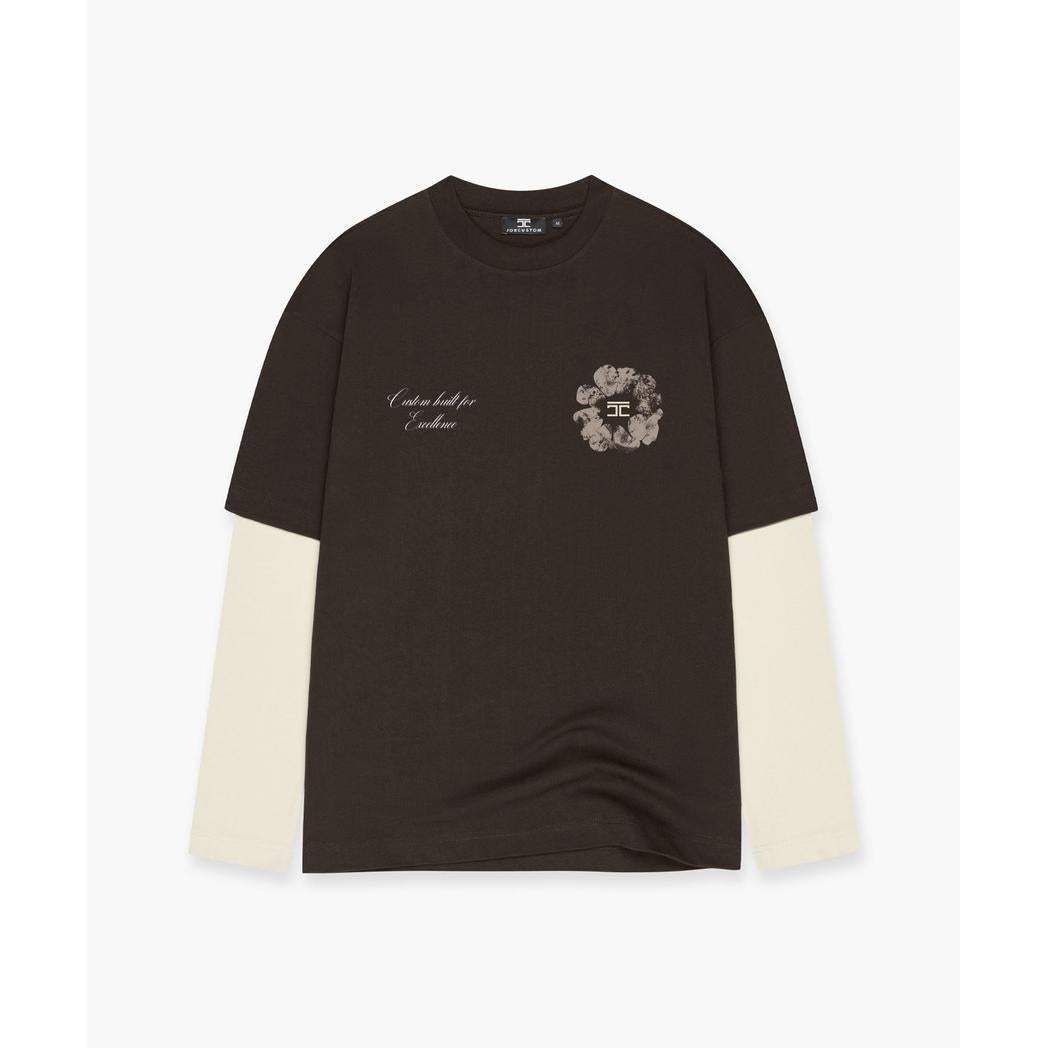 Flowers Double Layered Longsleeve T-Shirt Brown/Creme-Jorcustom-Mansion Clothing