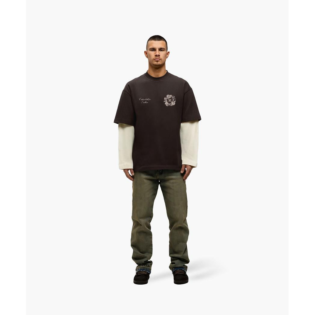 Flowers Double Layered Longsleeve T-Shirt Brown/Creme-Jorcustom-Mansion Clothing